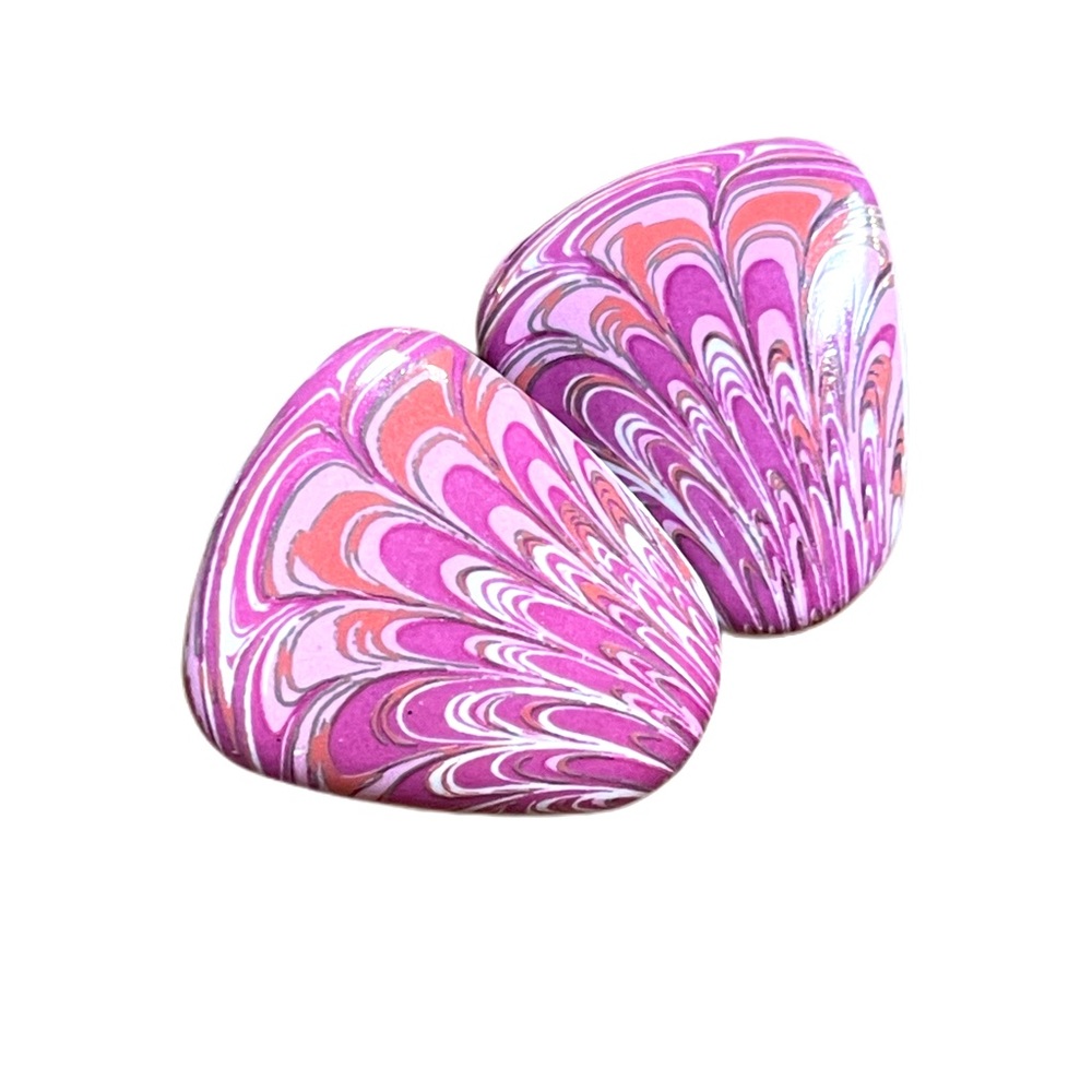 Vintage 80s ceramic marbled post earrings pink